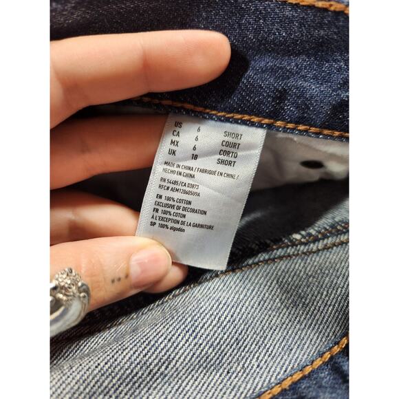 6 Short American Eagle Jeans Womens Hi-Rise Girlfriend Ripped Button Fly Distres - Picture 7 of 16